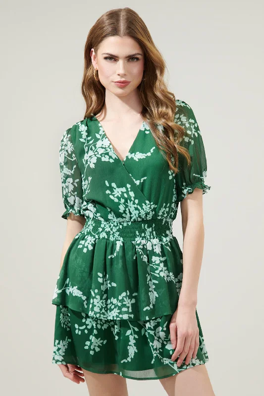 Monterey Floral Amina Surplice Ruffle Mini Dress