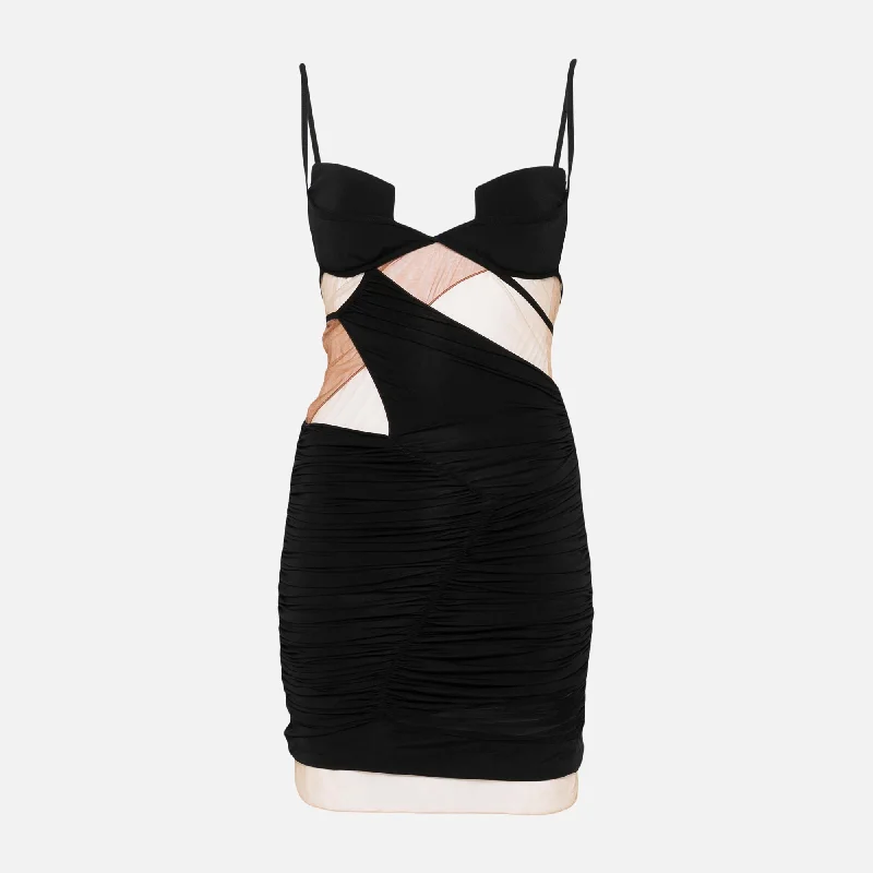 Nensi Dojaka Sheer Panels Mini Dress - Black