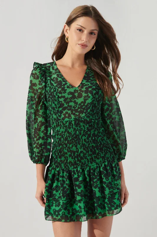 Shego Floral Smocked Drop Waist Mini Dress