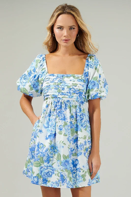 Truth Be Told Blue Floral Pleated Mini Dress