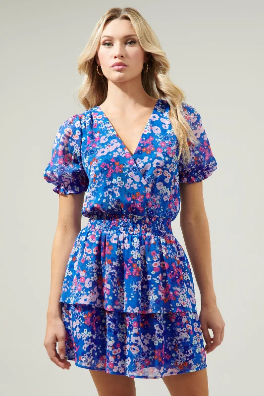 Junie Floral Amina Surplice Ruffle Mini Dress