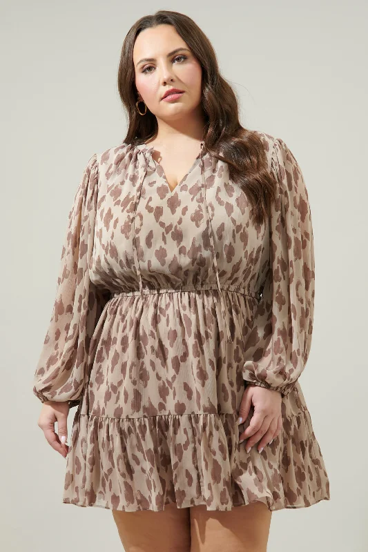 Sandalwood Leopard Paxton Balloon Sleeve Mini Dress Curve