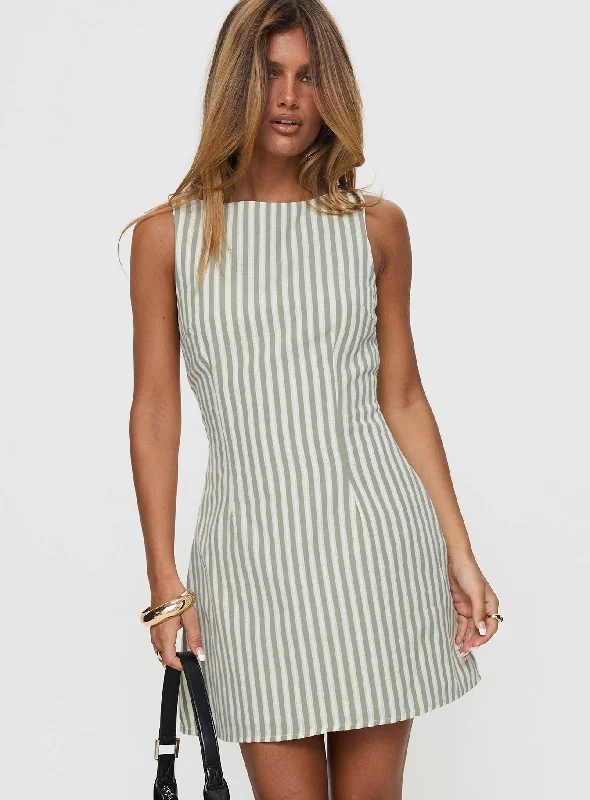 Alfalfa Shift Mini Dress Green Stripe