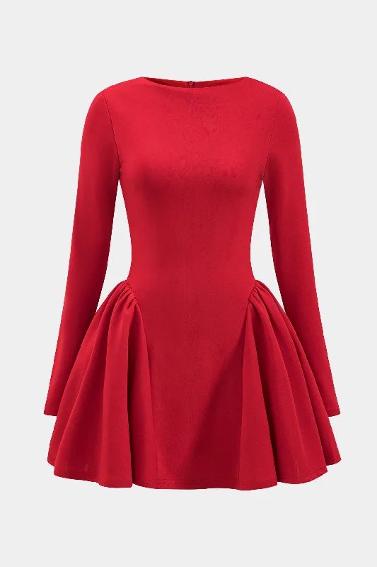 Puff Hem Zipper Long Sleeve Mini Dress