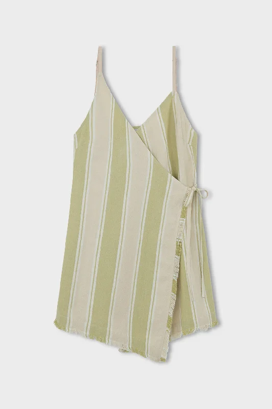 Olive Stripe Organic Cotton Wrap Mini Dress