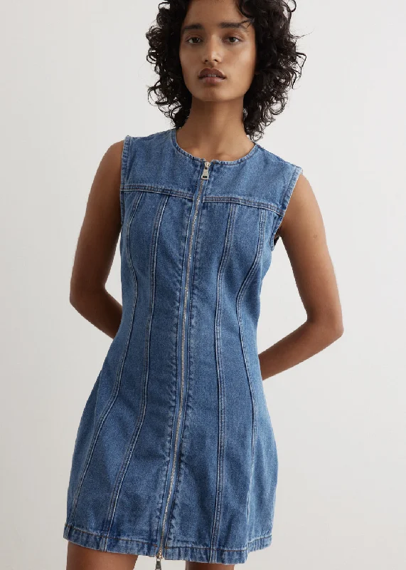 Denim Panel Sleeveless Mini Dress