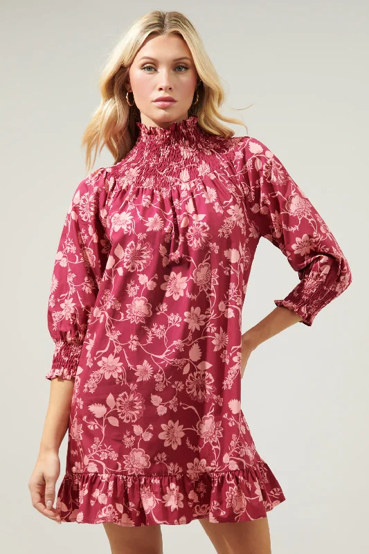 Mulberry Floral Bossie Smocked Yoke Mini Dress