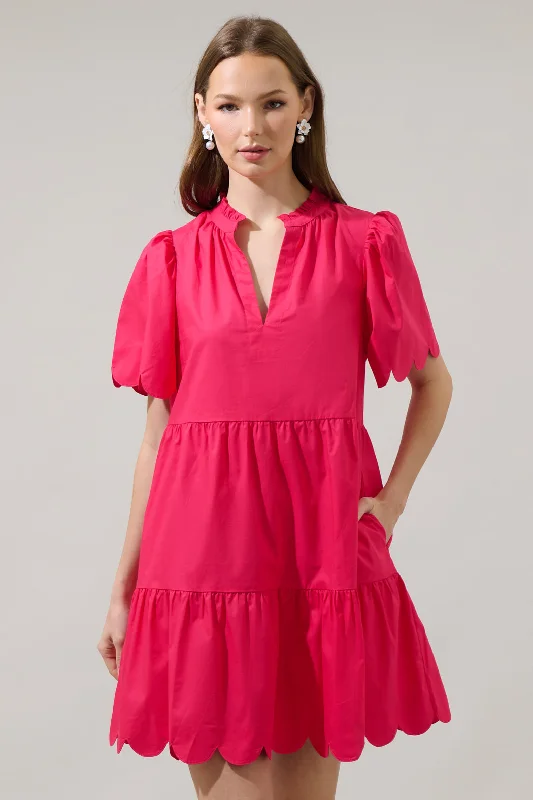 Kyra Poplin Tiered Scallop Mini Dress