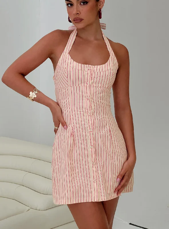 Mallorie Halter Mini Dress Pink Stripe