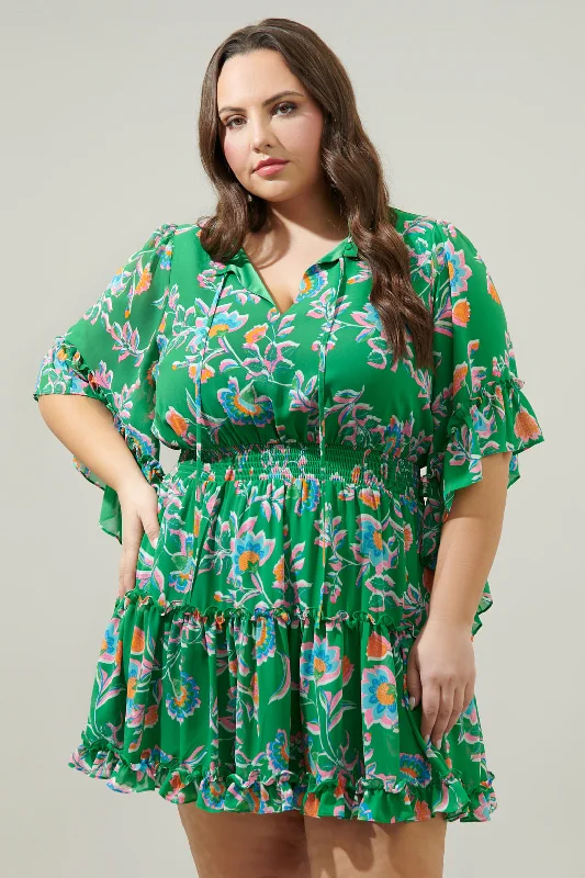 Belize Floral Amorcito Bell Sleeve Mini Dress Curve