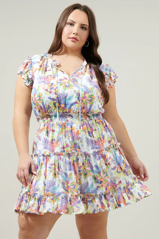 Amazonia Split Neck Toledo Tiered Mini Dress Curve