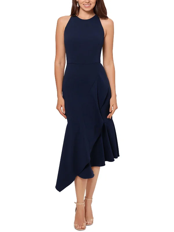 Womens Crepe Asymmetric Midi Dress