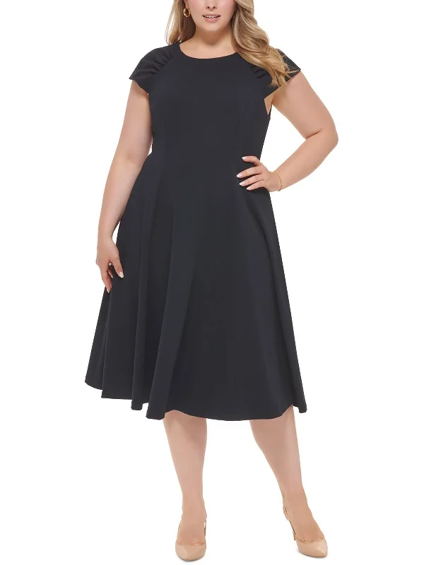 Plus Womens Cap Sleeve Long Midi Dress