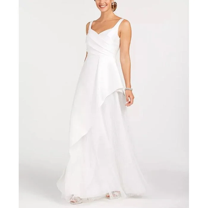 Adrianna Papell Women's Asymmetrical Pleated Gown White Size 12