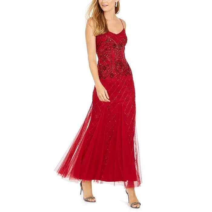 Adrianna Papell Women's Beaded Gown Wine Size 2