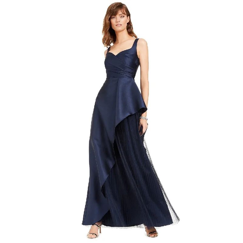 Adrianna Papell Women's Mikado Asymmetrical-Pleated Gown Navy Size 14