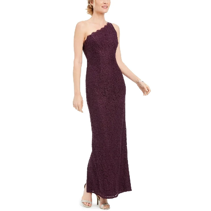 Adrianna Papell Women's One-Shoulder Lace Gown Dark Purple Size 2