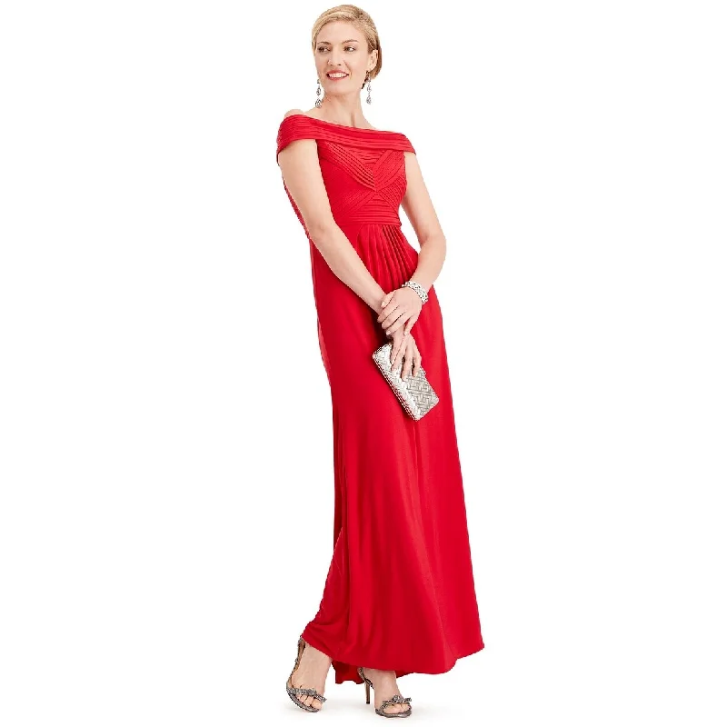 Adrianna Papell Women's Pintuck Off-The-Shoulder Gown Red Size 4