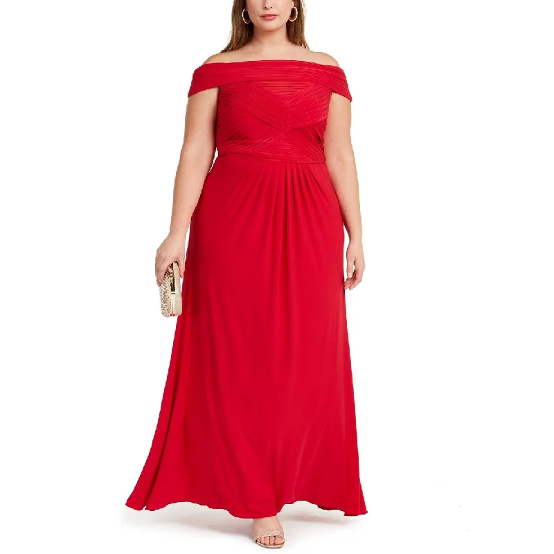 Adrianna Papell Women's Plus Size Off-The-Shoulder Gown Red Size 14