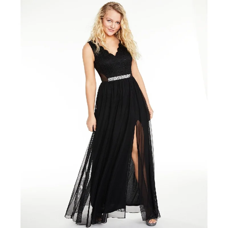 BCX Juniors' Glitter Lace & Mesh Gown Black Size 9