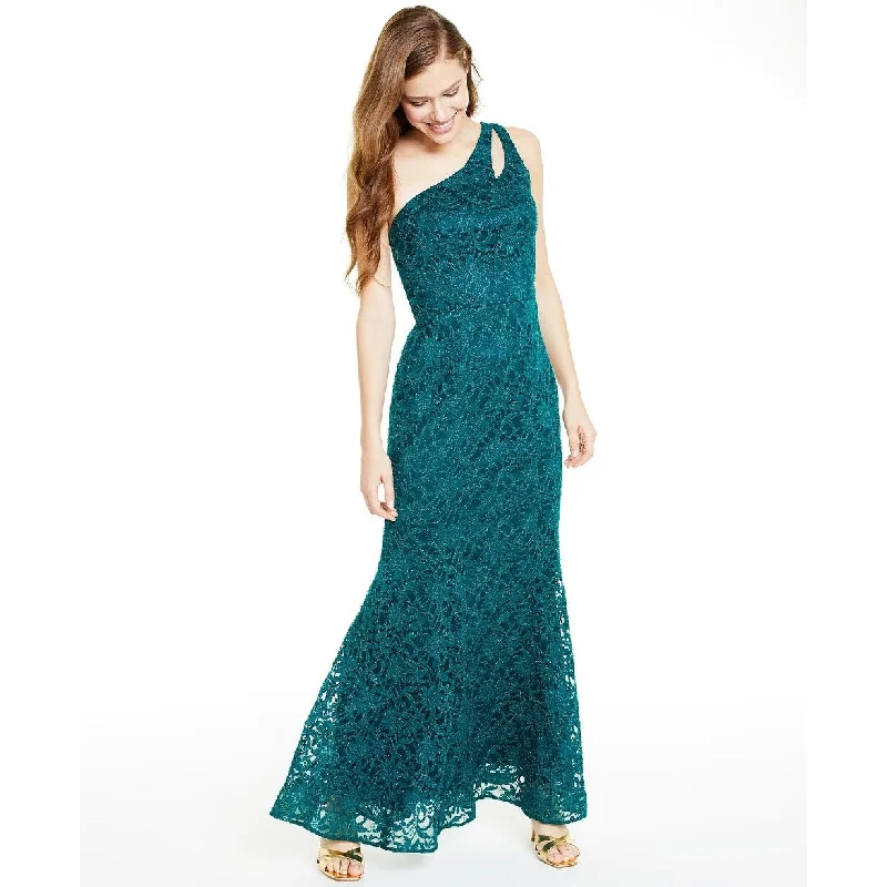 BCX Junior's One Shoulder Glitter Lace Gown Green Size 9