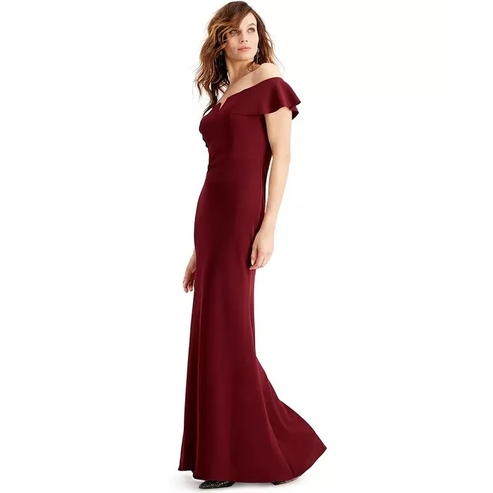 Betsy & Adam Women's Off The Shoulder Gown Red Size 10