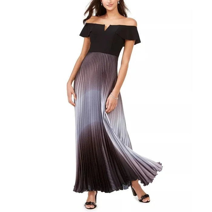 Betsy & Adam Women's Ombre Off The Shoulder Gown Black Size 12 Petite - 12 Petite