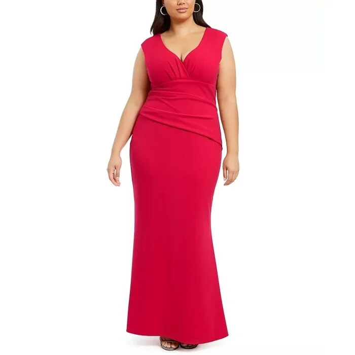 Betsy & Adam Women's Plus Ruched Gown Red Size 18W