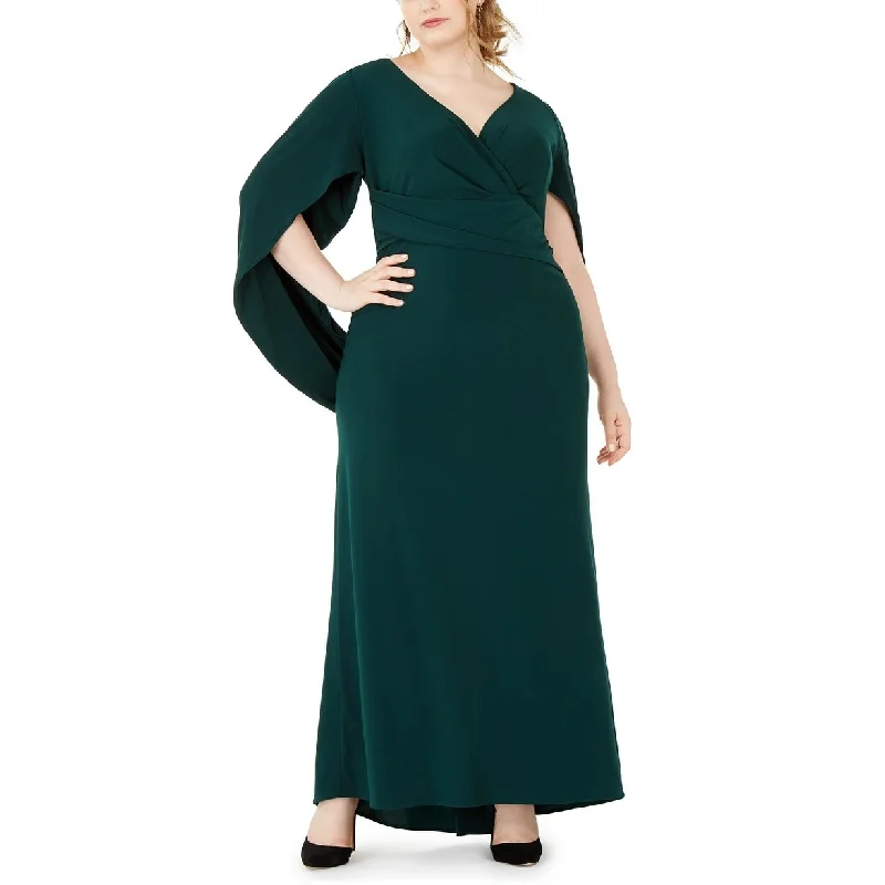 Betsy & Adam Women's Plus Size Capelet Gown Dark Green Size 18W