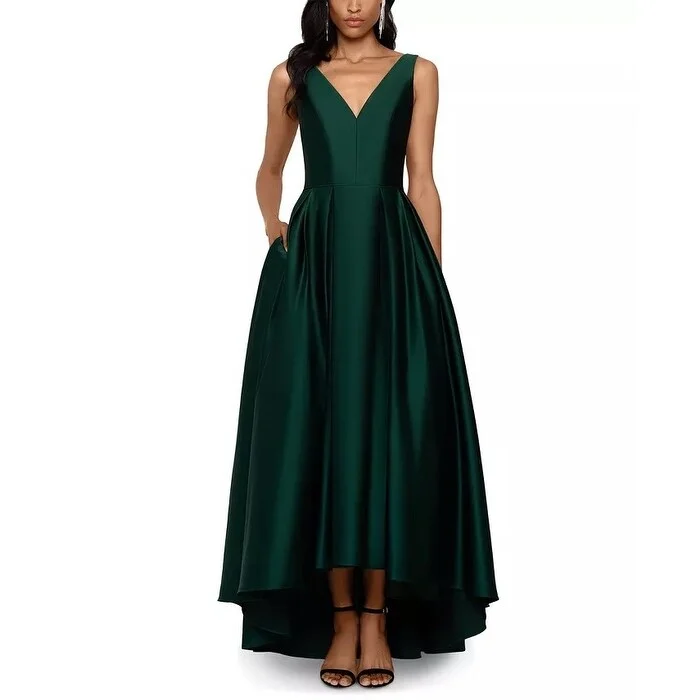 Betsy & Adam Women's Satin High Low Gown Green Size 4 Petite - 4 Petite