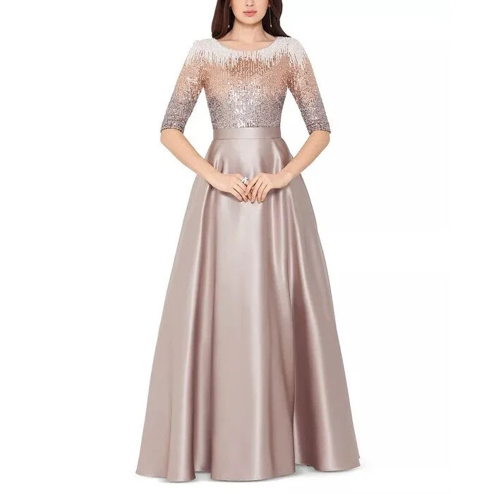 Betsy & Adam Women's Sequin & Satin Ballgown Beige Mocha Size 6