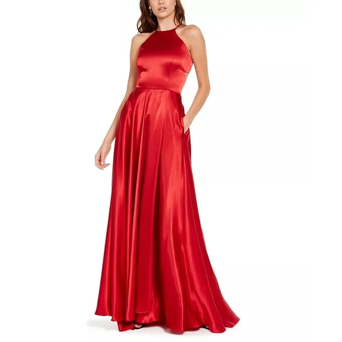 Blondie Nites Junior's Lace Up Satin Gown Red Size 1