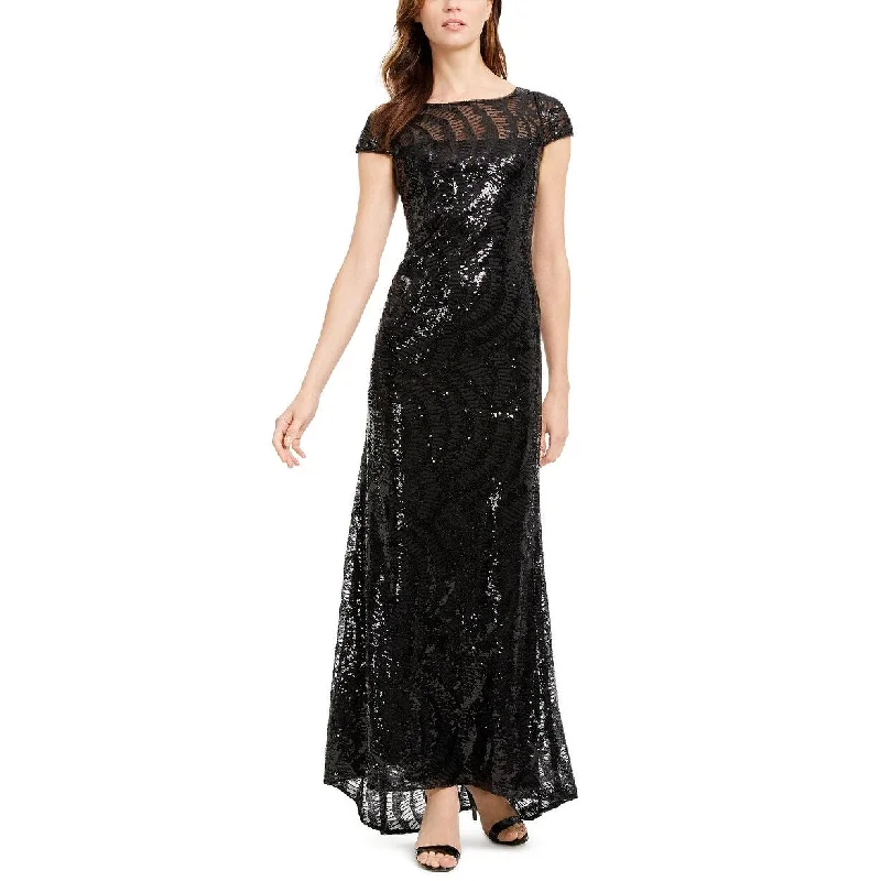 Calvin Klein Women's Cap-Sleeve Sequined V-Back Gown Black Size 12