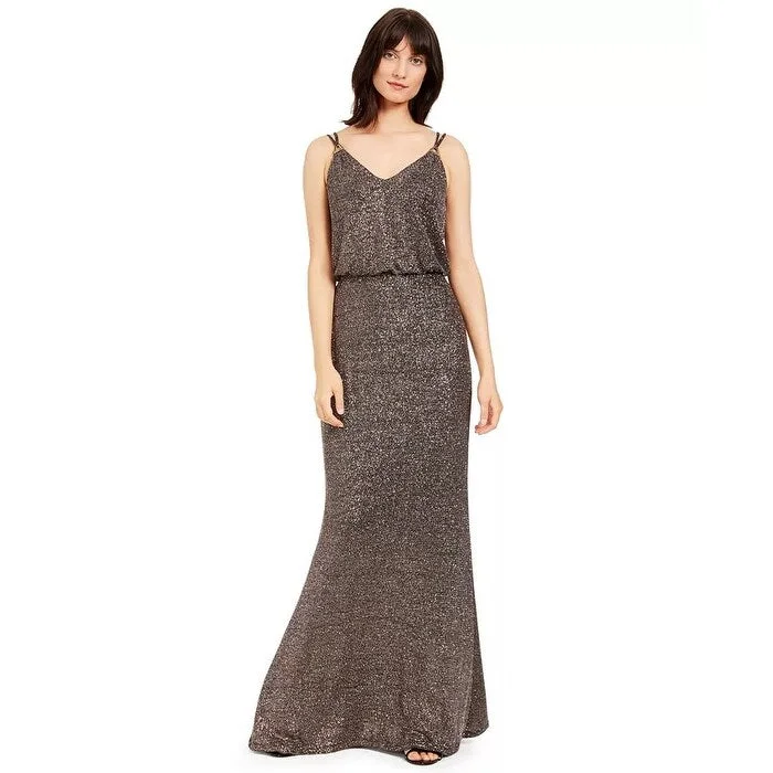 Calvin Klein Women's Metallic Blouson Gown Charcoal Size 6