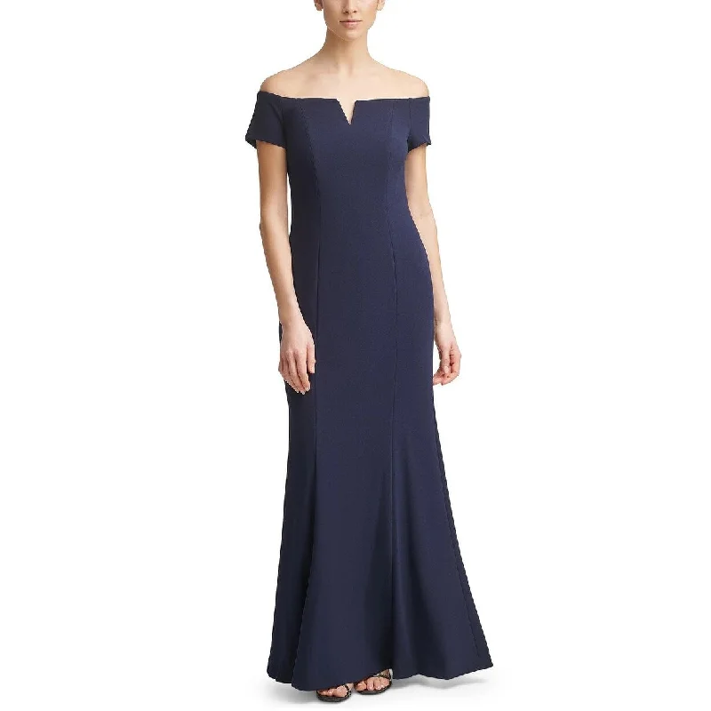 Calvin Klein Women's Notched Off-The-Shoulder Gown Blue Size 2