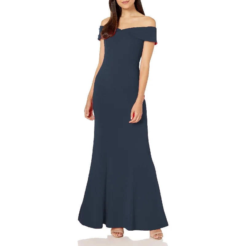 Calvin Klein Women's Off The Shoulder Gown With Folded Collar Navy Size 6