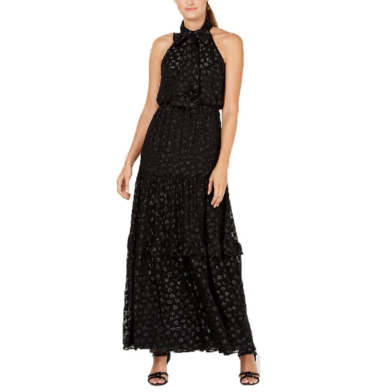 Calvin Klein Women's Polka-Dot Halter Gown Black Size 4