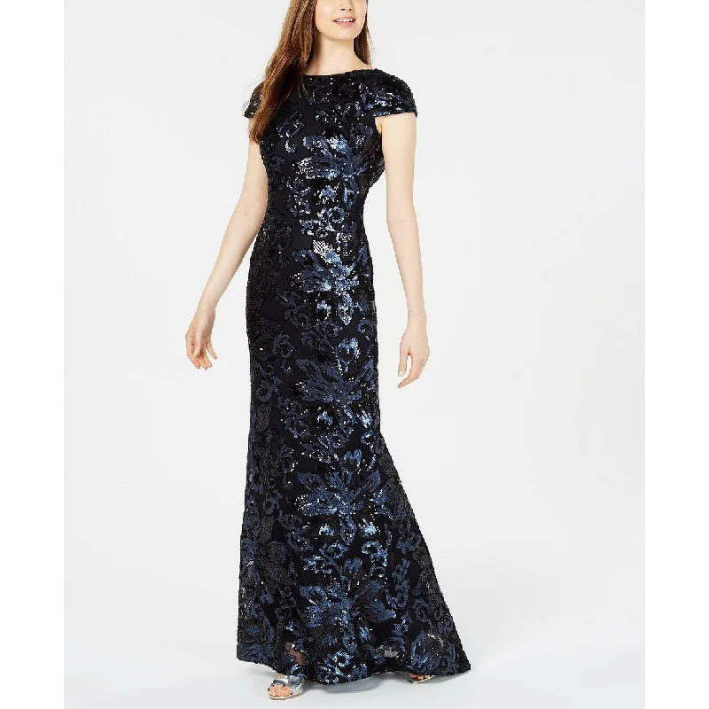 Calvin Klein Women's Sequin Cowl-Back Gown Blue Size 8