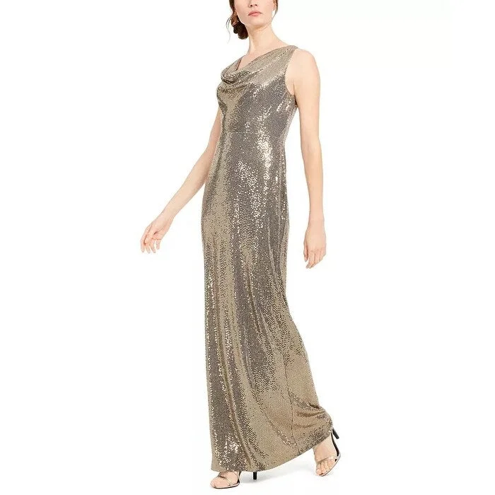 Calvin Klein Women's Sequined Cowlneck Gown Gold Size 12