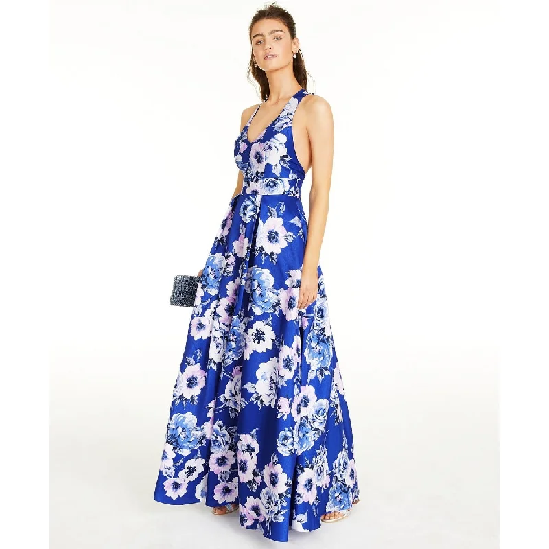 City Studios Juniors' Allover-Floral Gown Blue Size 3