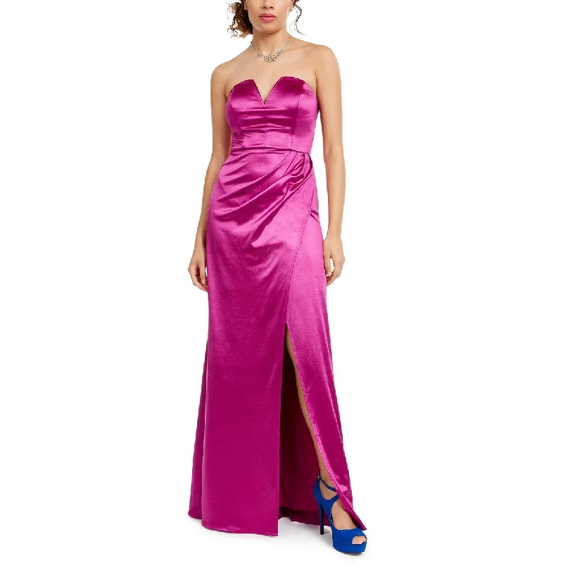 City Studios Juniors' Strapless Satin Slit Gown Purple Size 11