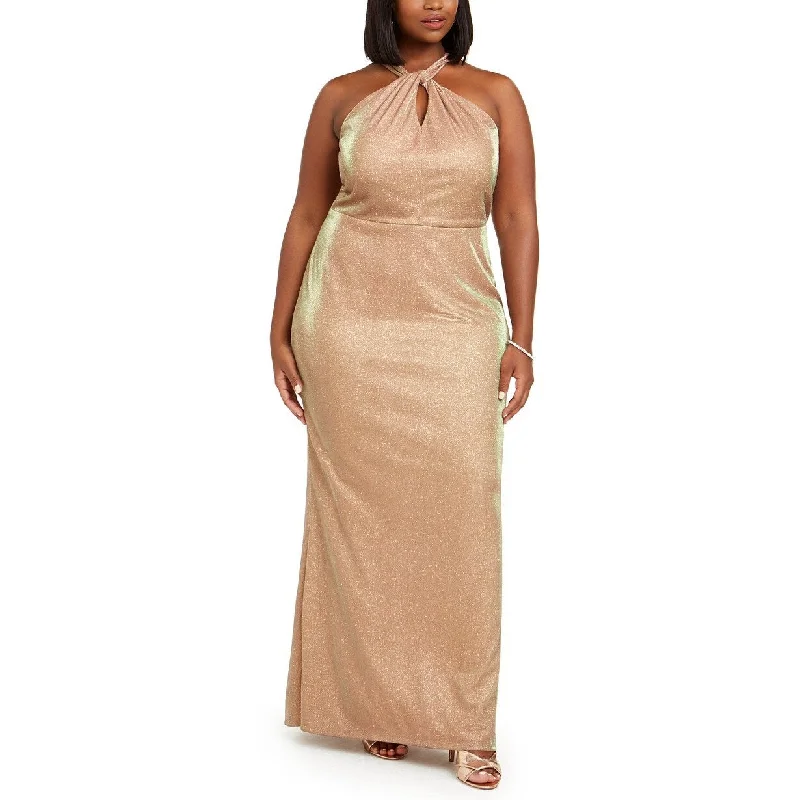 City Studios Women's Plus Size Trendy Metallic Halter Gown Gold Size 18W