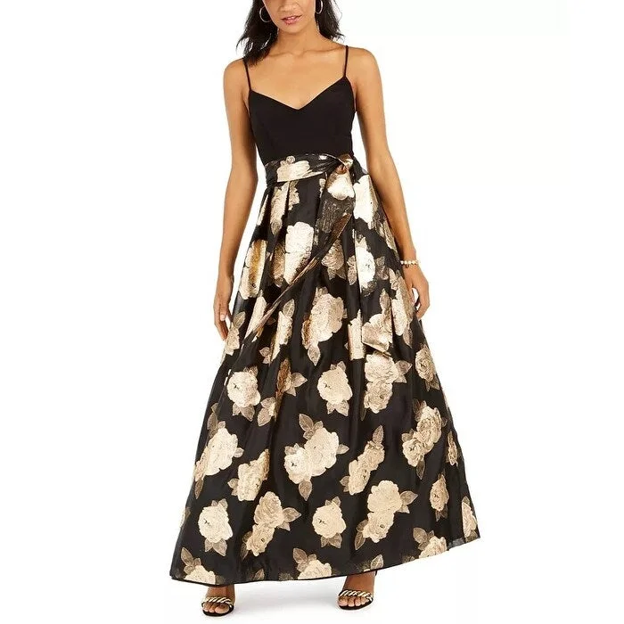 Eliza J Women's Metallic Floral Print Gown Black Size 8