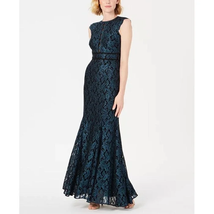 Nightway Women's Glitter Lace Gown Blue Size 8