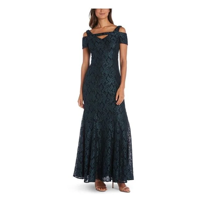 Nightway Women's Lace Cold-Shoulder Mermaid Gown Green Size 1