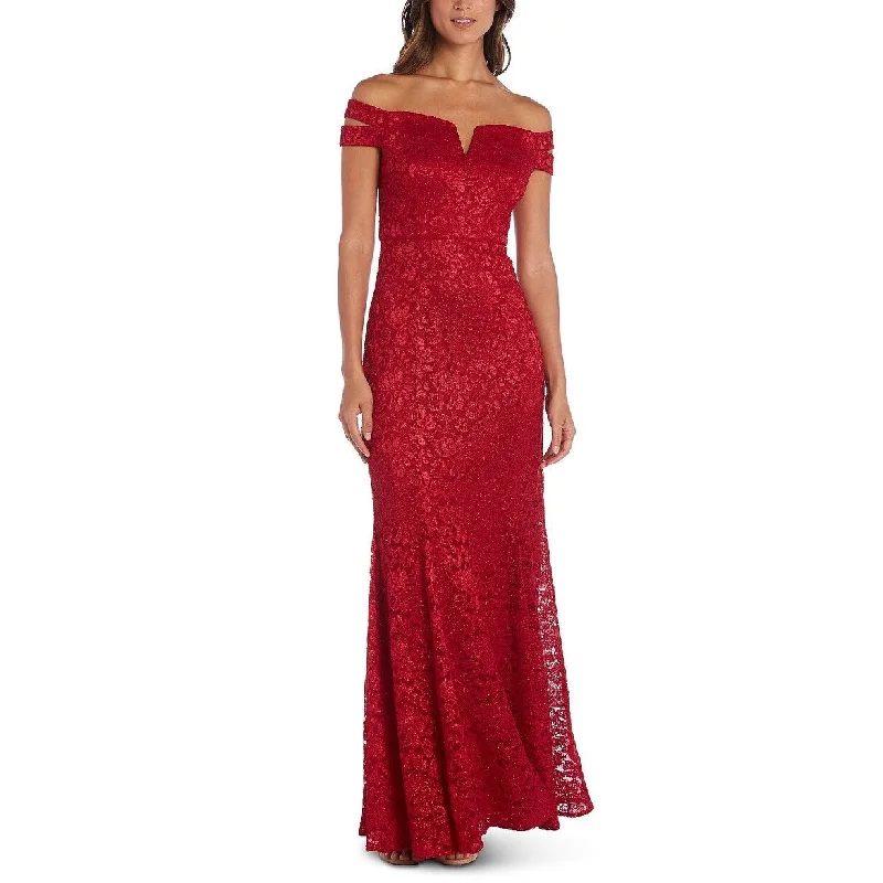 Nightway Women's Lace Off-The-Shoulder Gown Red Size 14