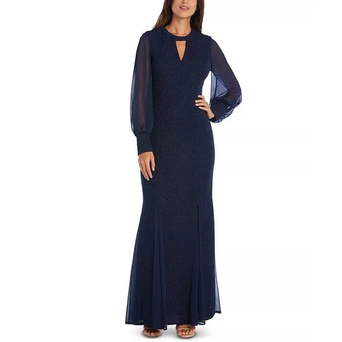 Nightway Women's Long-Sleeve Keyhole Gown Navy Size 10