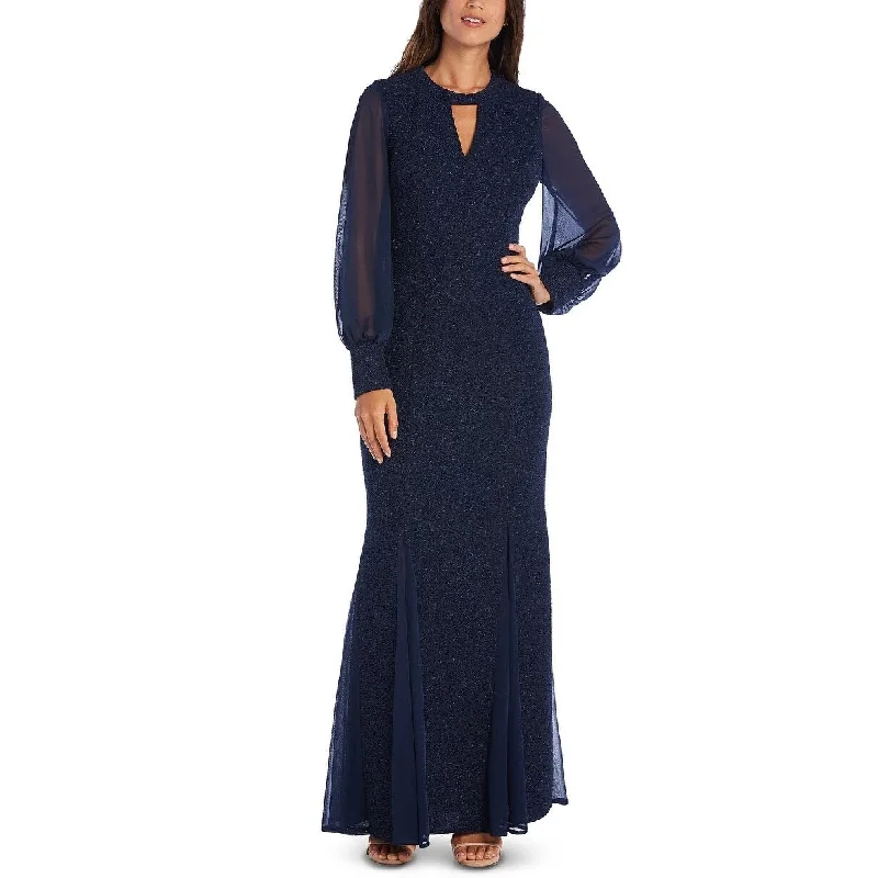 Nightway Women's Long-Sleeve Keyhole Gown Navy Size 6