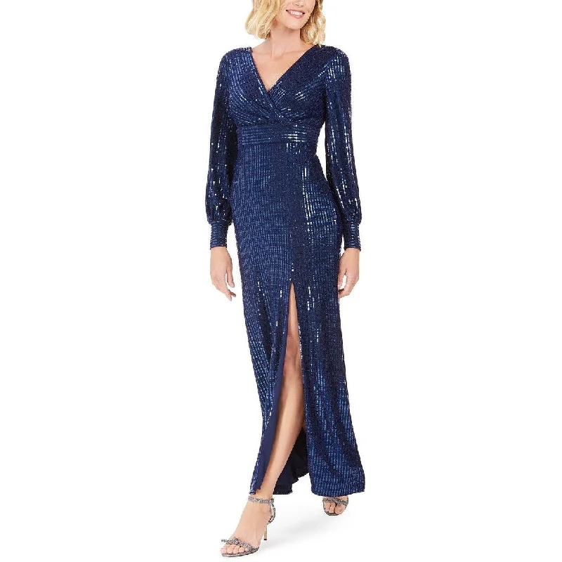 Nightway Women's Sequin Wrap Gown Navy Size 8