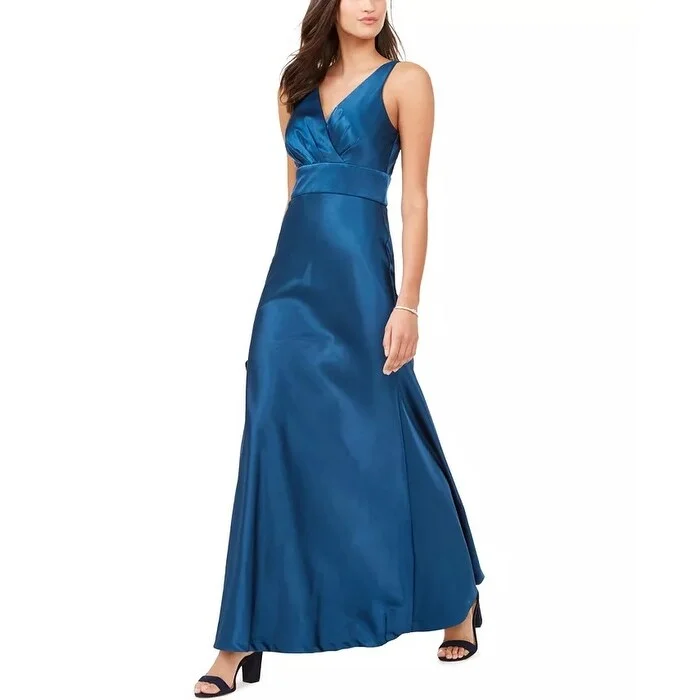 Nightway Women's V Neck Satin Gown Blue Size 10 Petite - 10P